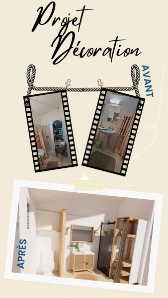 Projet déco – rénovation d’une petite salle d’eau
Une pièce vieillissante et démodée qui méritait un second souffle !
Réalisation de projections 3D et de visuels enrichis par IA pour aider les clients à se projeter plus facilement dans leur futur espace